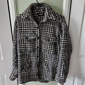 The Kooples Black Beige Tweed Plaid Jacket Shacket "1"= Small S Oversized Casual
